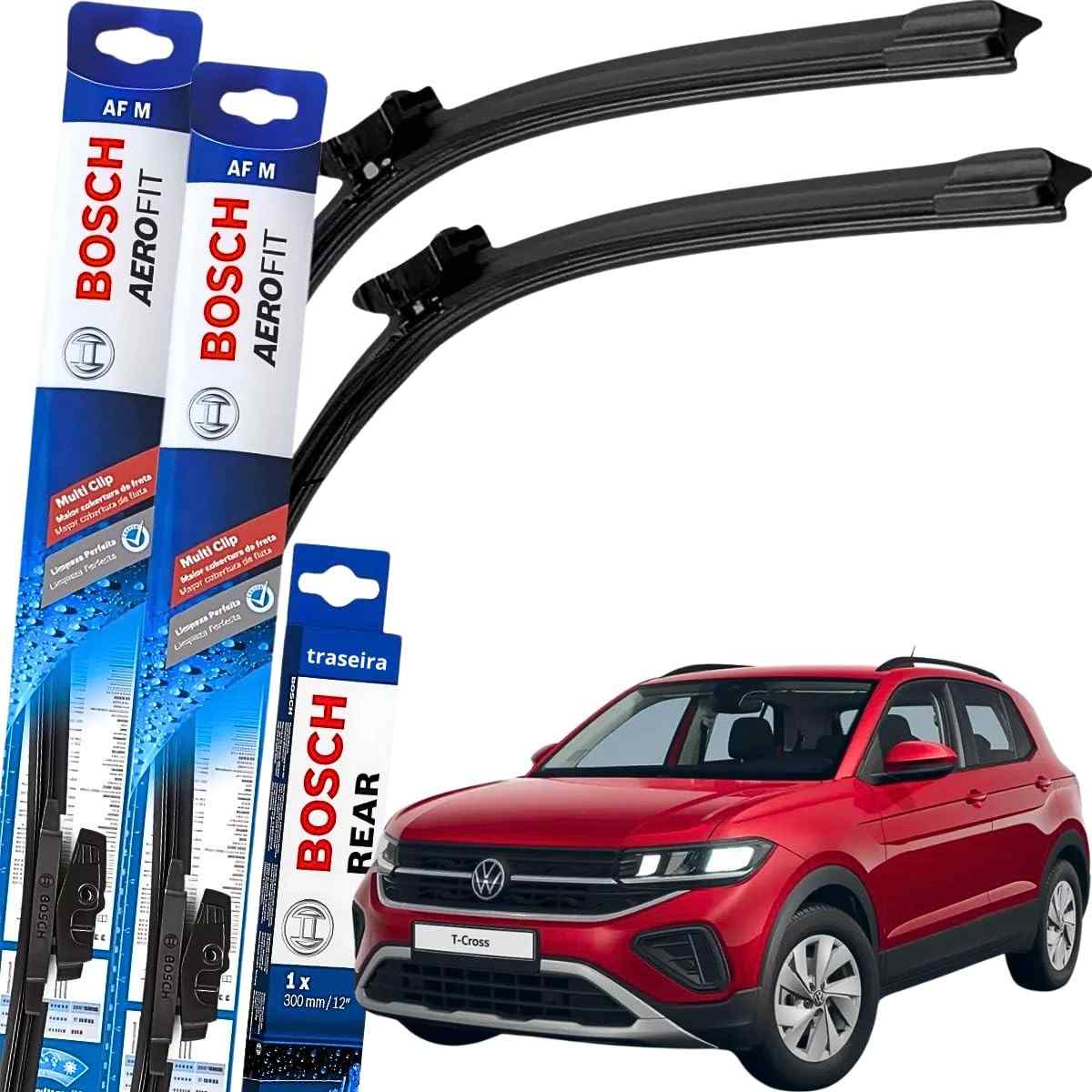Kit Palheta Limpador Parabrisa Bosch Multiclip T-Cross 2019-2025 (Dianteira + Traseira)