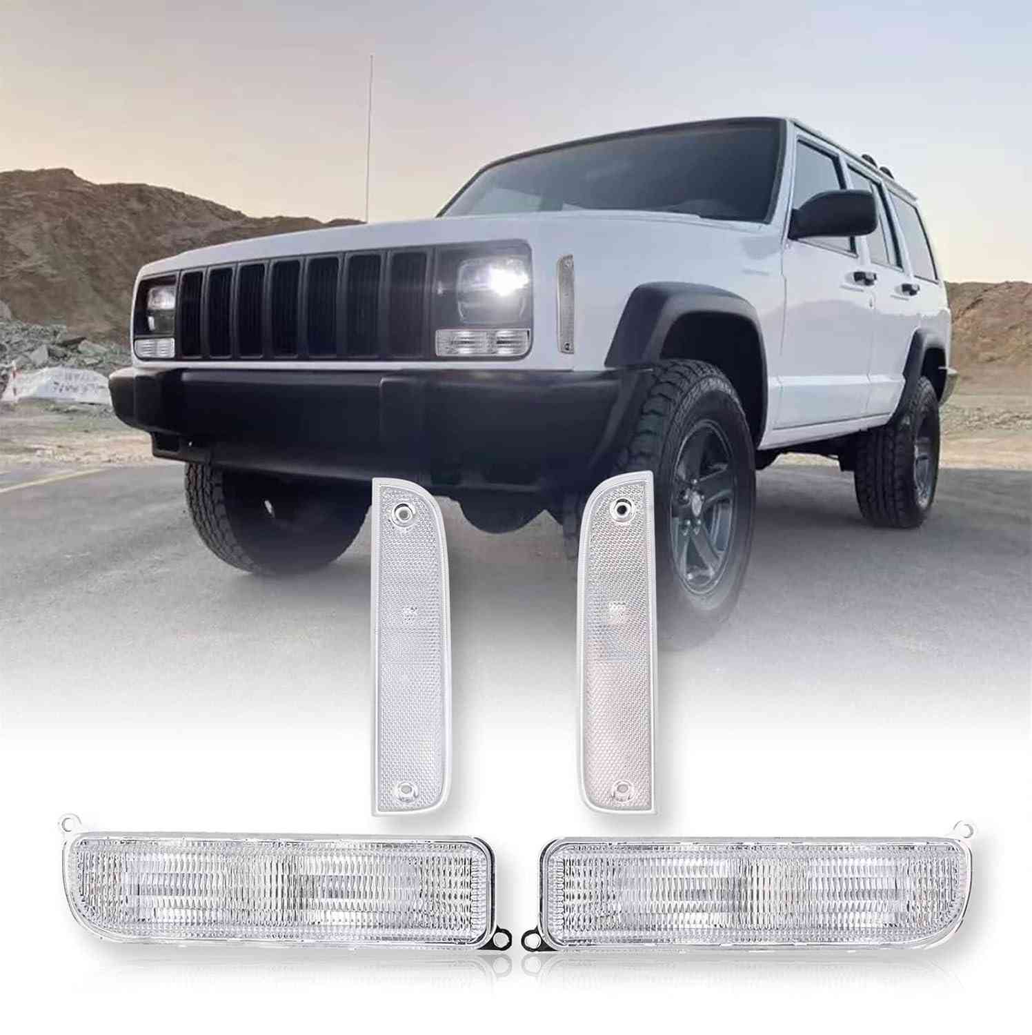 Kit 4 Luzes Cristal Branco Jeep Cherokee XJ 97-01: Sinalização e Canto (Esquerda + Direita)