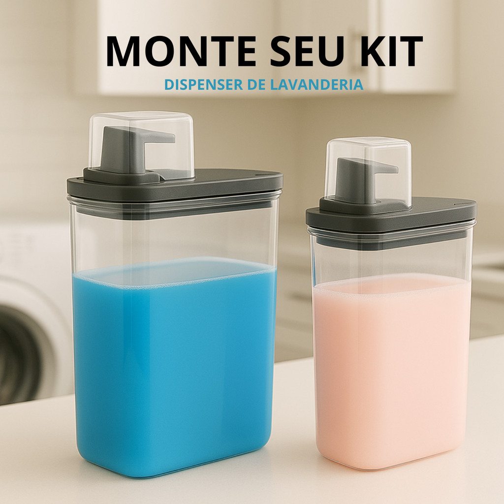 Kit Dispenser Acrílico 1,5L e 2,3L com Tampa Medidora – Organize Sua Lavanderia