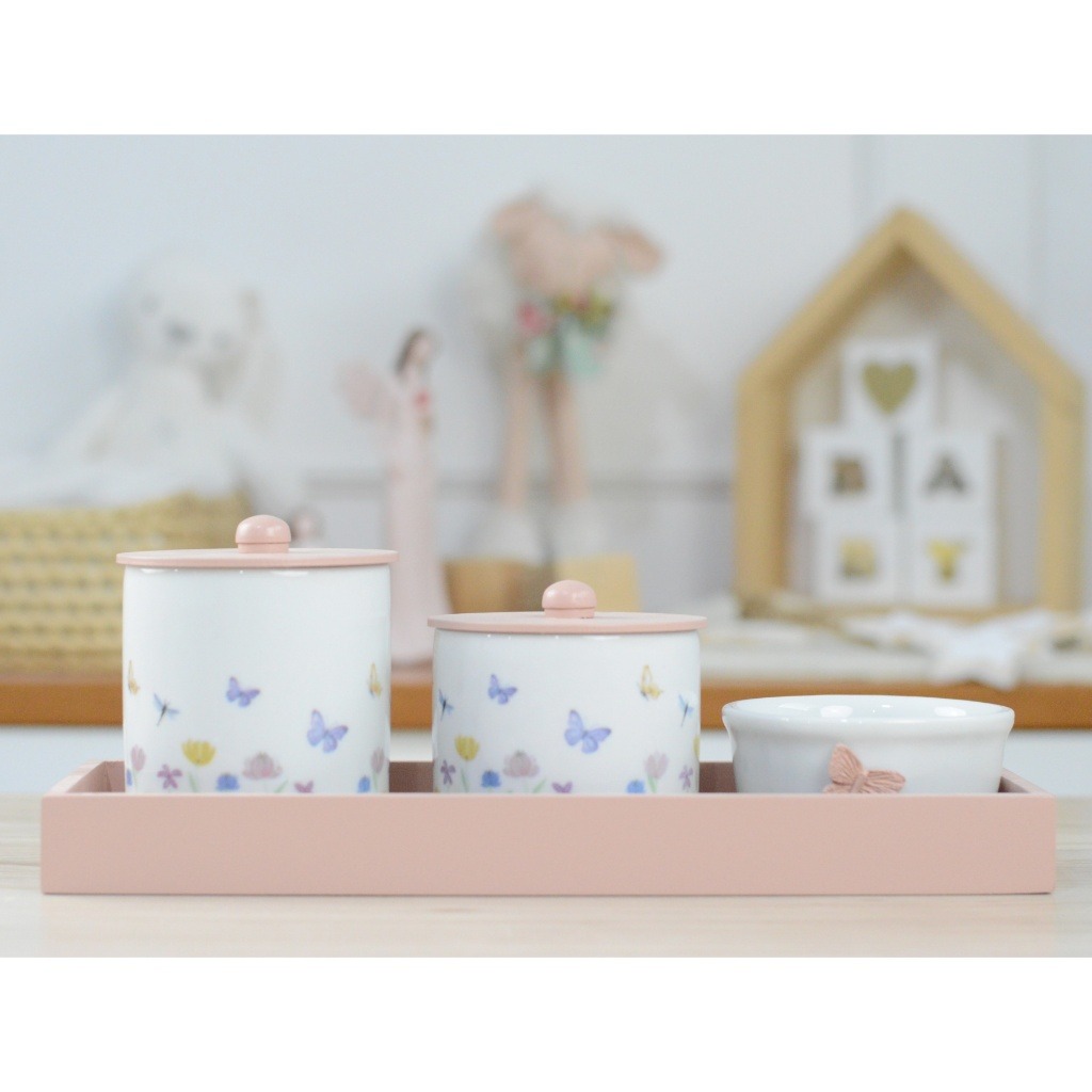 Kit Higiene Bebê Borboletas Jardim Porcelana – Elegância e Praticidade