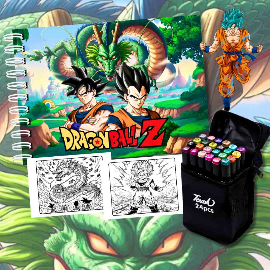 Kit Livro Dragon Ball 50 Folhas + 24 Canetinhas Profissionais