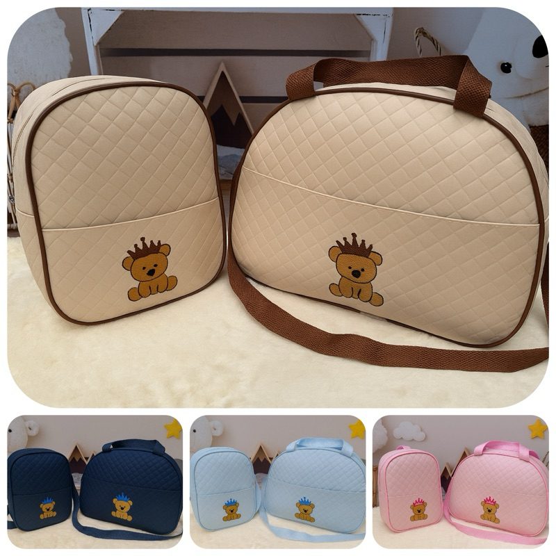 Kit Maternidade Urso: Bolsa + Mochila Bordada