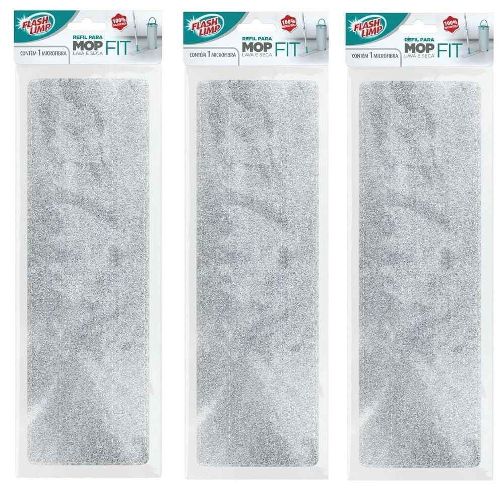 Kit 3 Refis Microfibra para MOP Lava e Seca FIT - RMOP6088 | Limpeza Eficiente e Duradoura