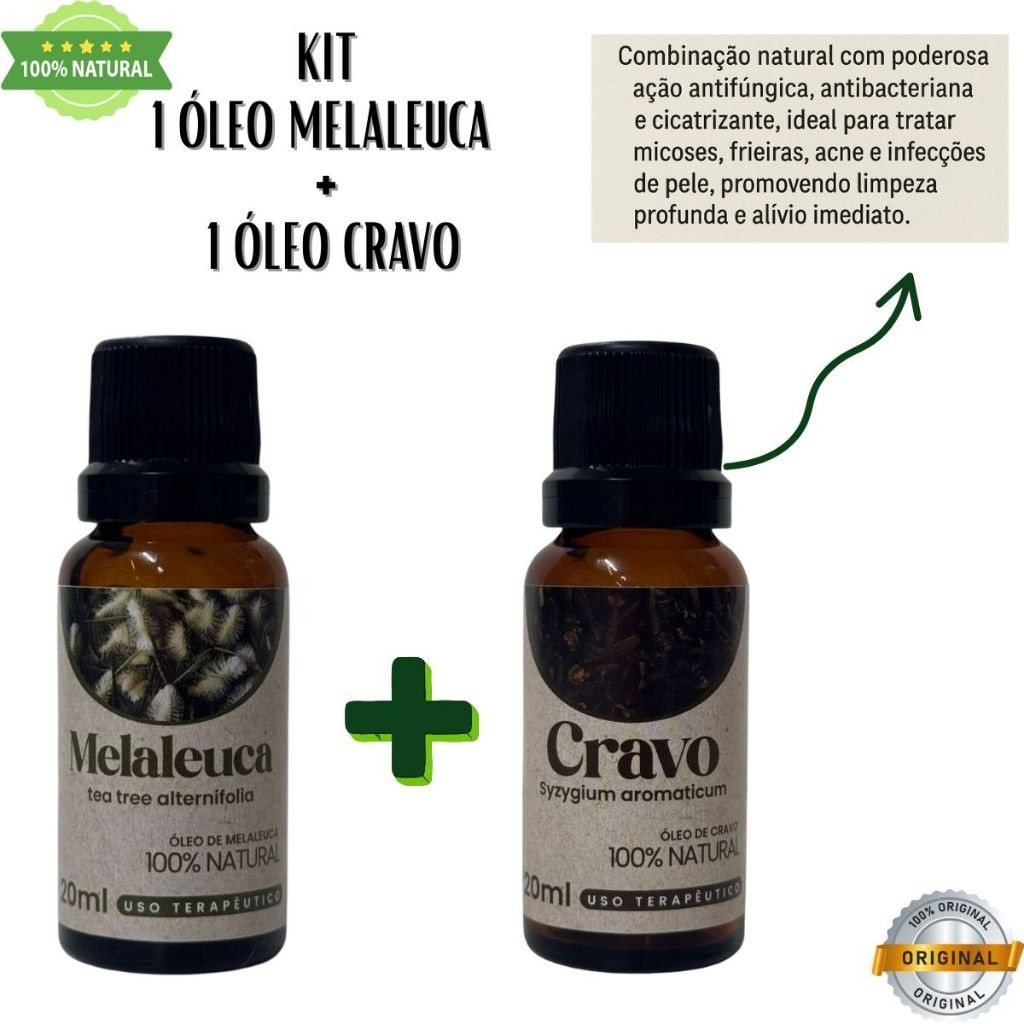 Kit Óleo de Melaleuca + Cravo 20ml | Tratamento Natural para Fungos e Micose