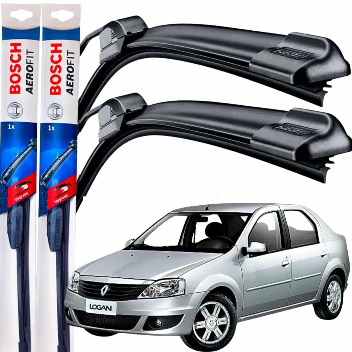 Palheta Limpador Parabrisa Bosch Aerofit Logan 2008-2012 - Kit Dianteiro Original