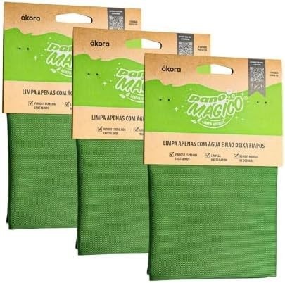 Kit 3 Panos Mágicos para Limpeza de Vidros e Espelhos | Ákora Poliéster e Poliamida | Verde