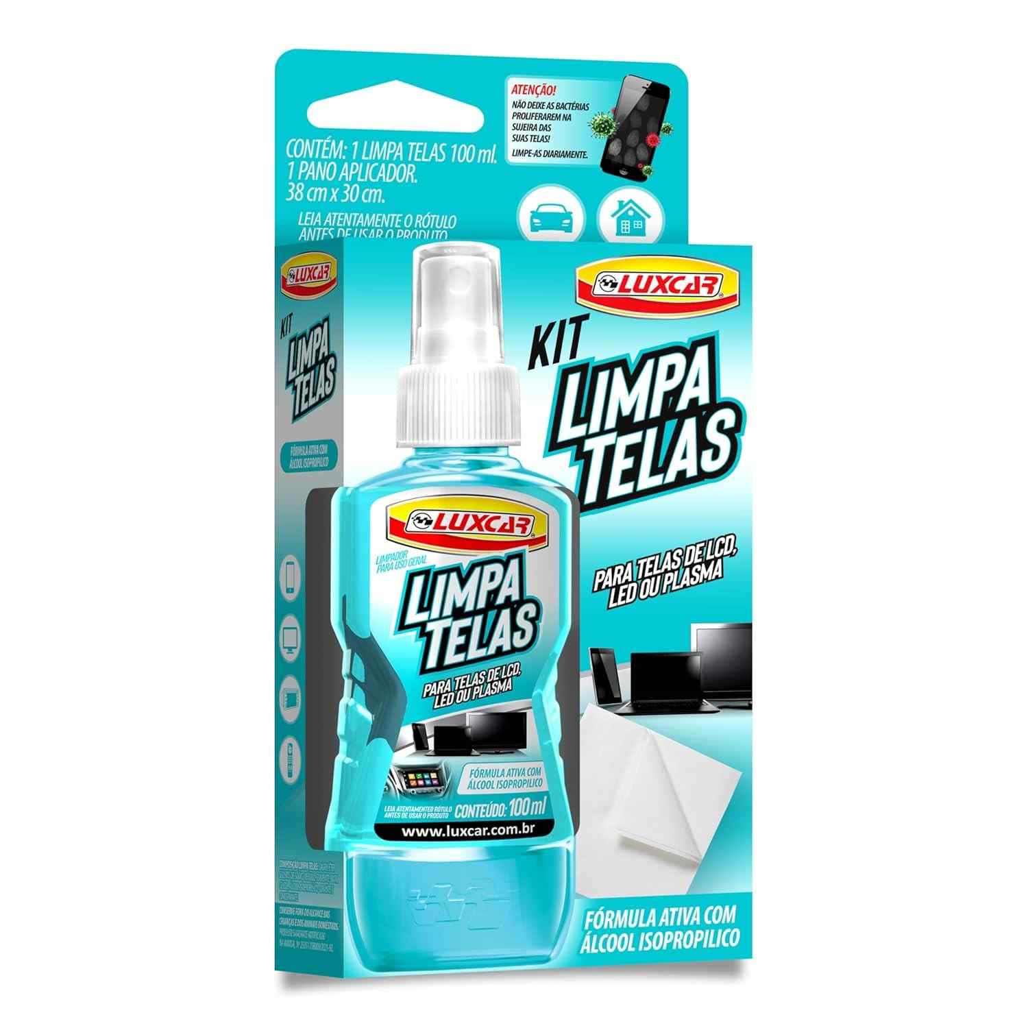 Kit Limpa Telas Luxcar 120ml + Pano: Limpeza Profissional com Álcool Isopropílico