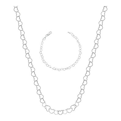Kit Pulseira e Colar Prata 925 com Elo Coração – Conjunto Elegante e Durável