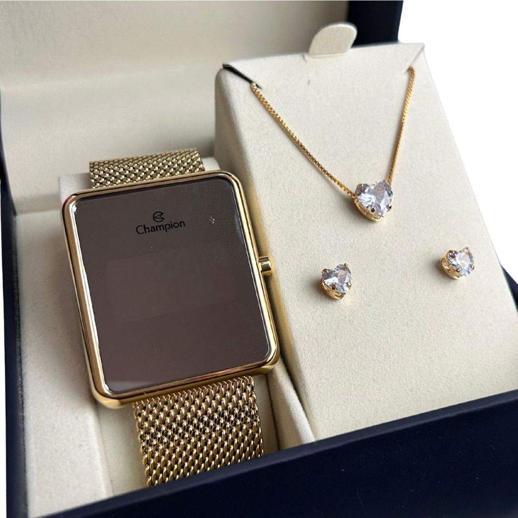 Kit Relógio Champion Dourado: Elegância Completa