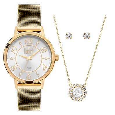 Kit Relógio Feminino Dourado Dumont: Elegância Acessível