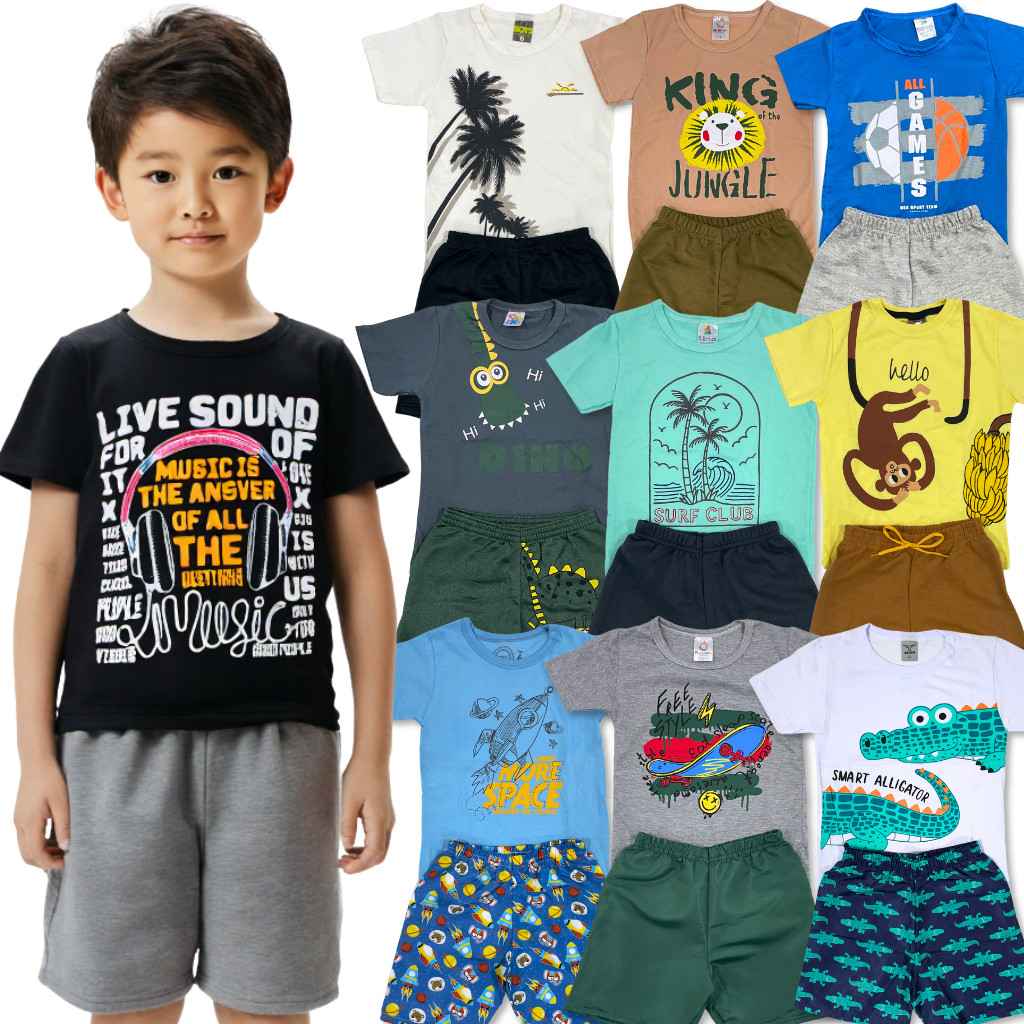 Kit Roupa Infantil Menino Verão 12 Peças Camiseta + Shorts Sortidos