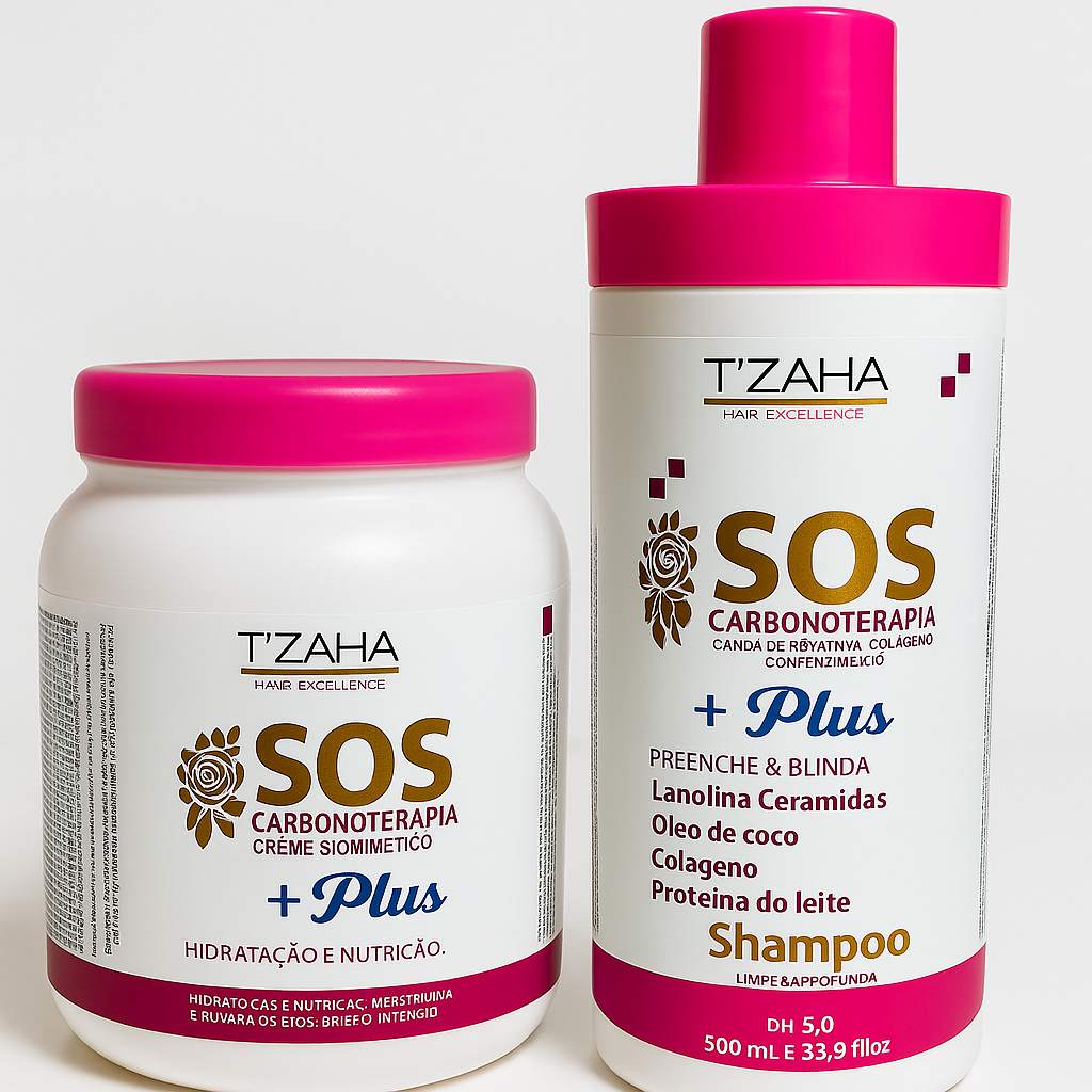 Kit SOS Carbonoterapia Tzaha: Hidratação, Reconstrução e Brilho Intenso para Cabelos Danificados