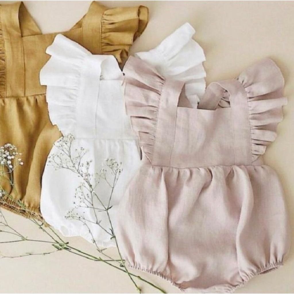 Jardineira Boho Infantil de Linho com Forro e Laço