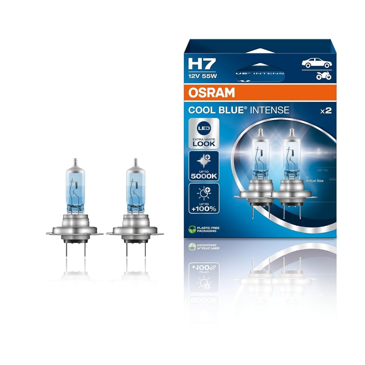 Lâmpada Farol OSRAM COOL BLUE® INTENSE H7: +100% Brilho, 5000K, Visual LED Premium