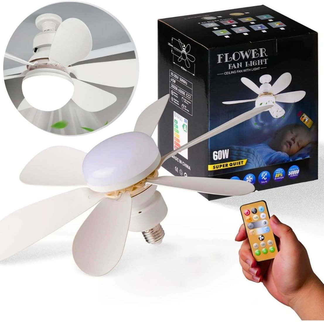 Ventilador de Teto com Lâmpada LED 40W E27 - Silencioso, Moderno e com Controle Remoto (42cm)