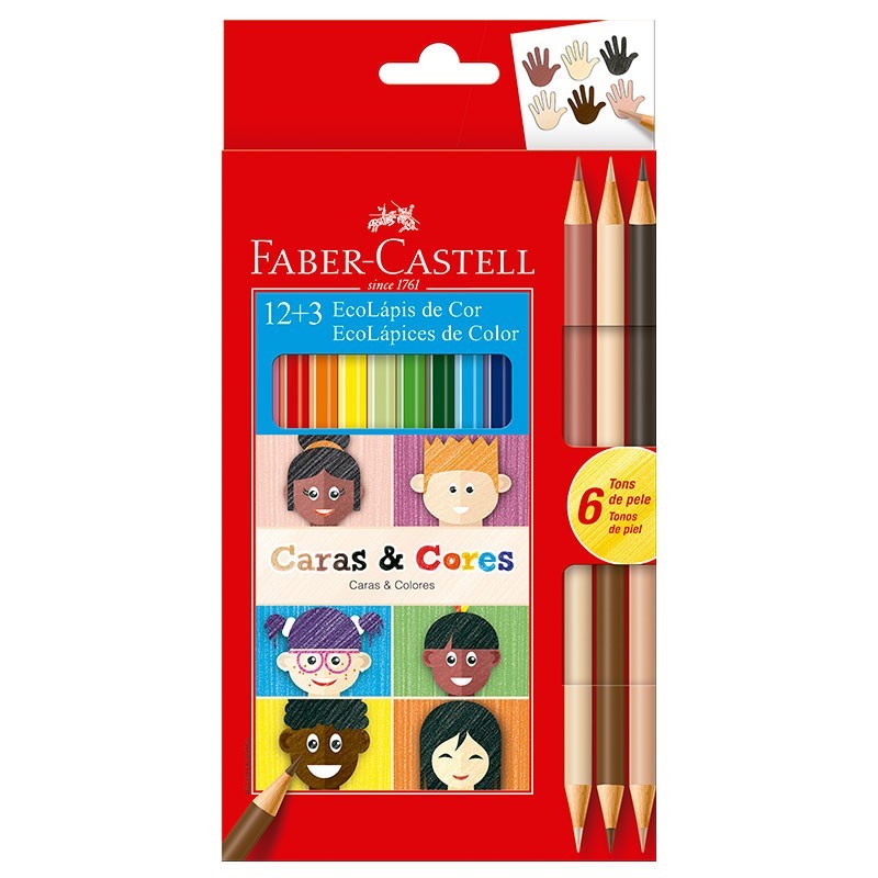 Lápis de Cor Faber-Castell: 12 Cores + 6 Tons de Pele