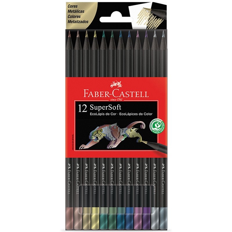 Lápis de Cor Metálicos SuperSoft Faber-Castell: 12 Cores!