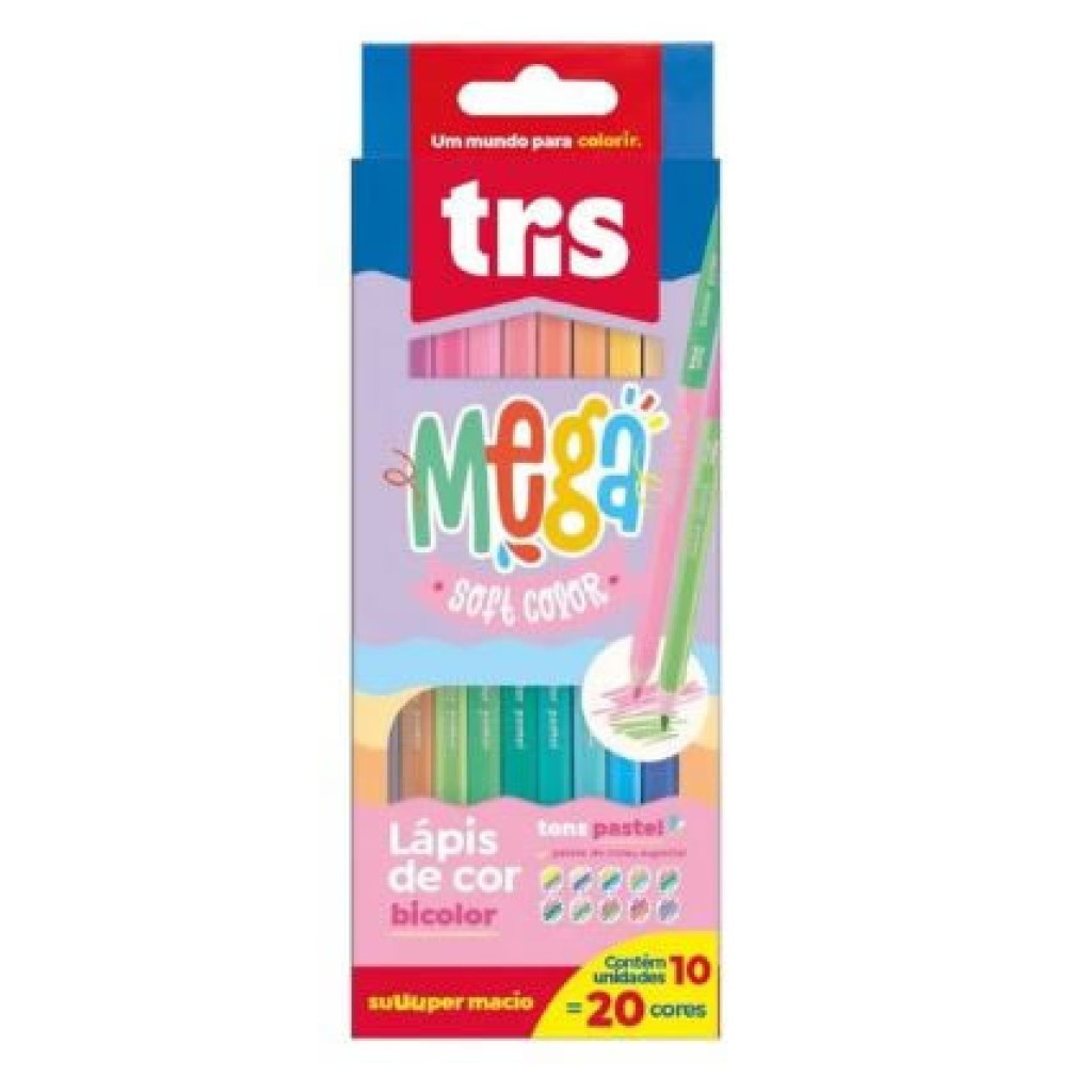 Lápis de Cor Pastel Megasoft: Kit 20 Cores!