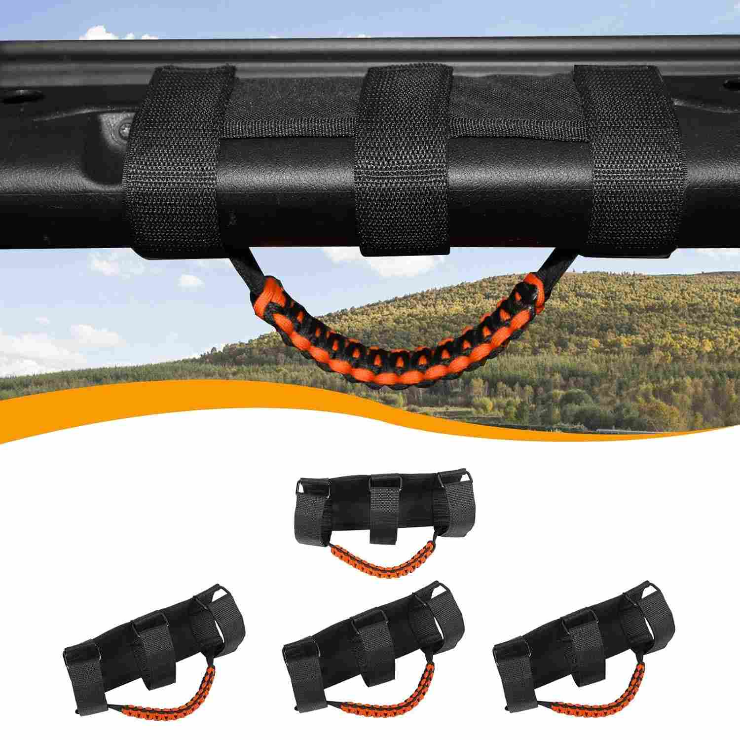 Alças de Suporte Hoolcar Paracord para Jeep Wrangler JK/JL/JT - Preto e Laranja