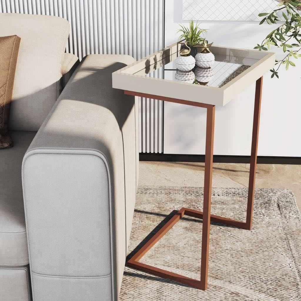 Mesa Lateral para Sofá com Bandeja Removível - Design Moderno em Pérola e Bronze