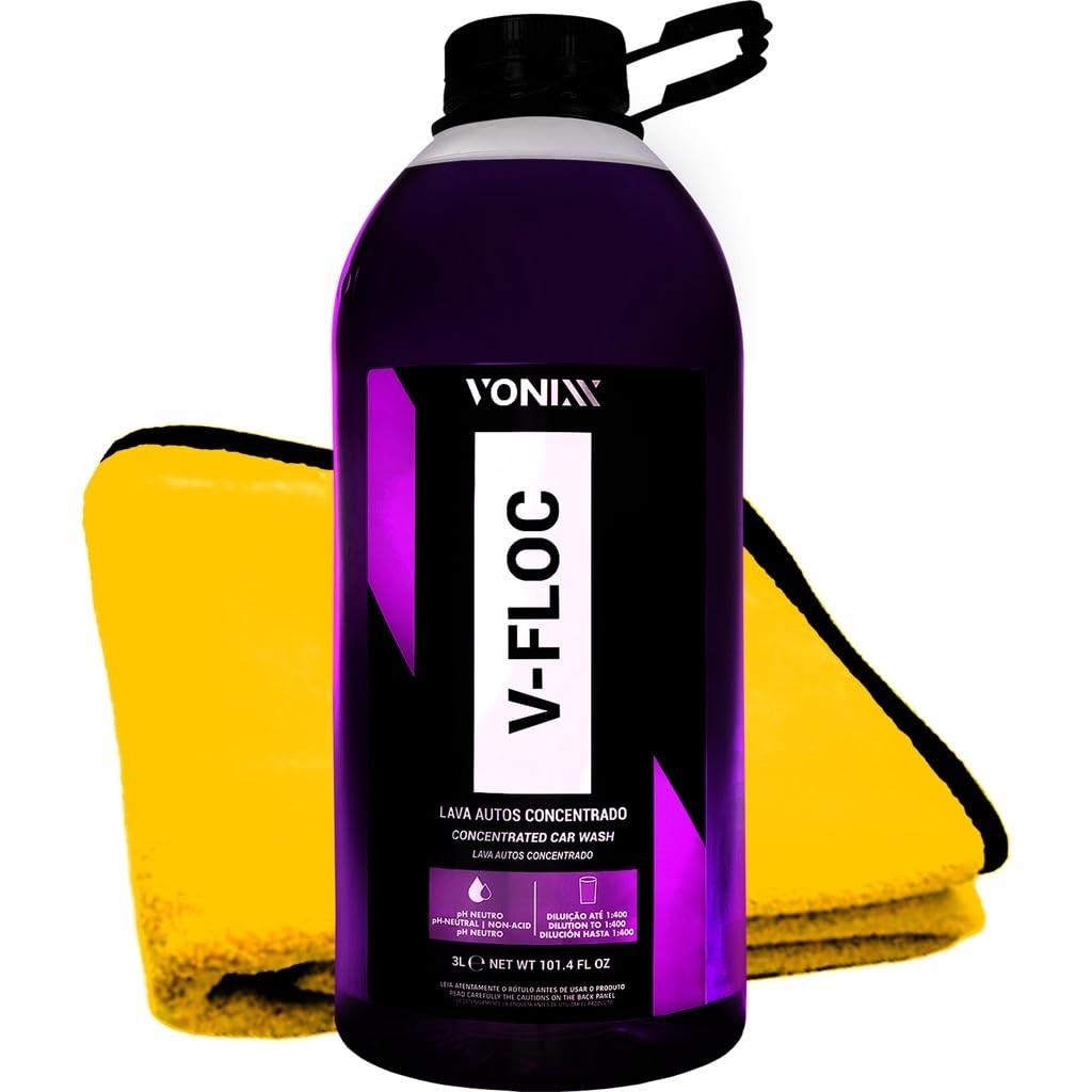 Kit Essencial Lava Autos: Shampoo V-Floc 3L Vonixx + Toalha Microfibra 40x40cm 600GSM