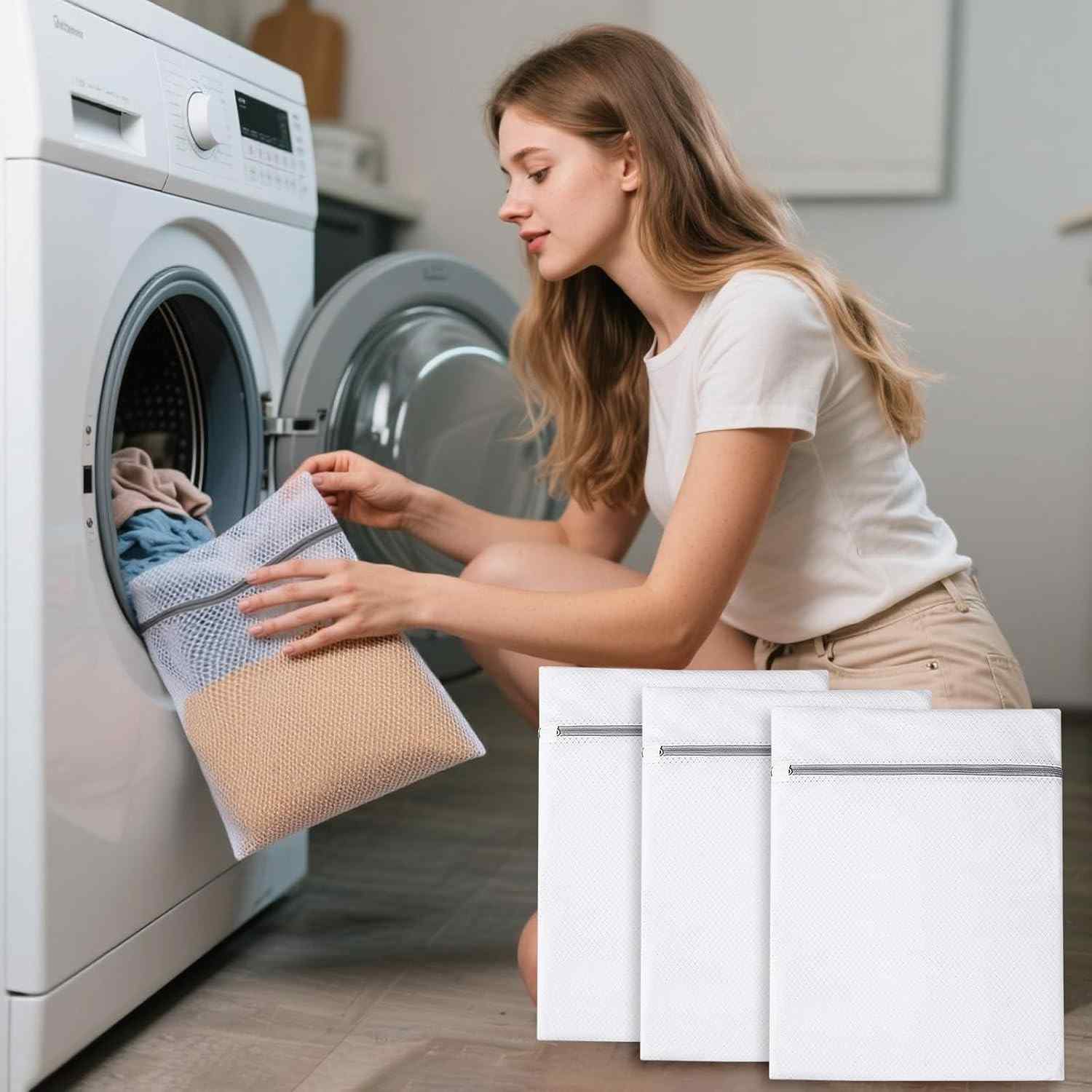 Sacos de Lavagem de Malha com Zíper - 3 Peças 40x30 cm | Proteção Total para Roupas em Máquina de Lavar e Secadora
