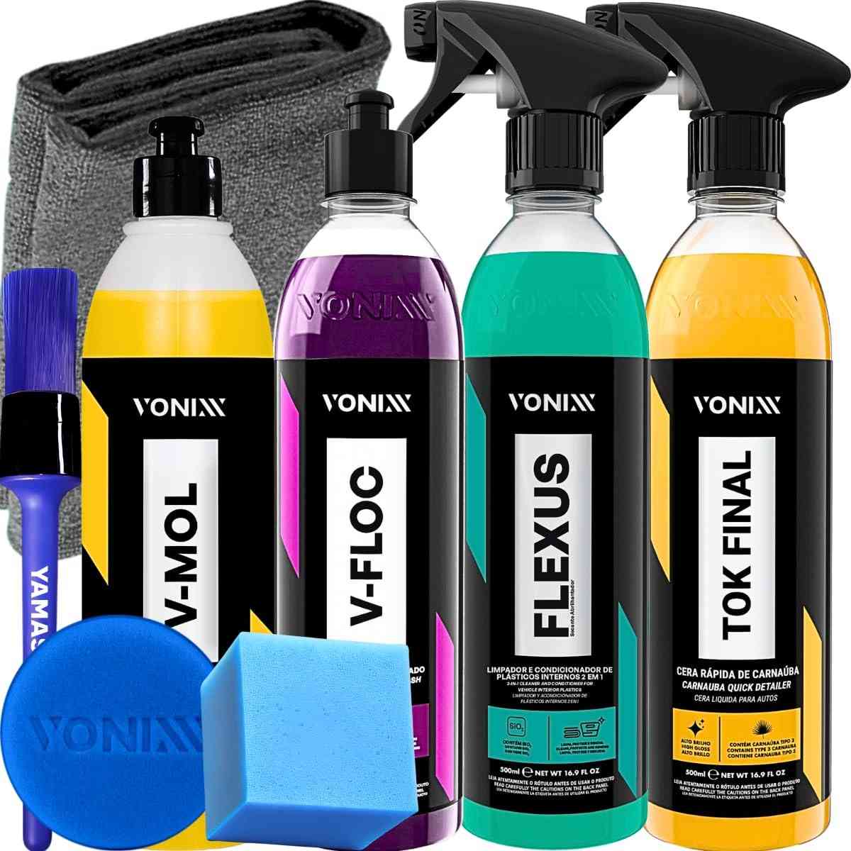 Kit Completo Vonixx: Pré e Pós Lavagem, Cera e Limpador Interno para um Carro Impecável