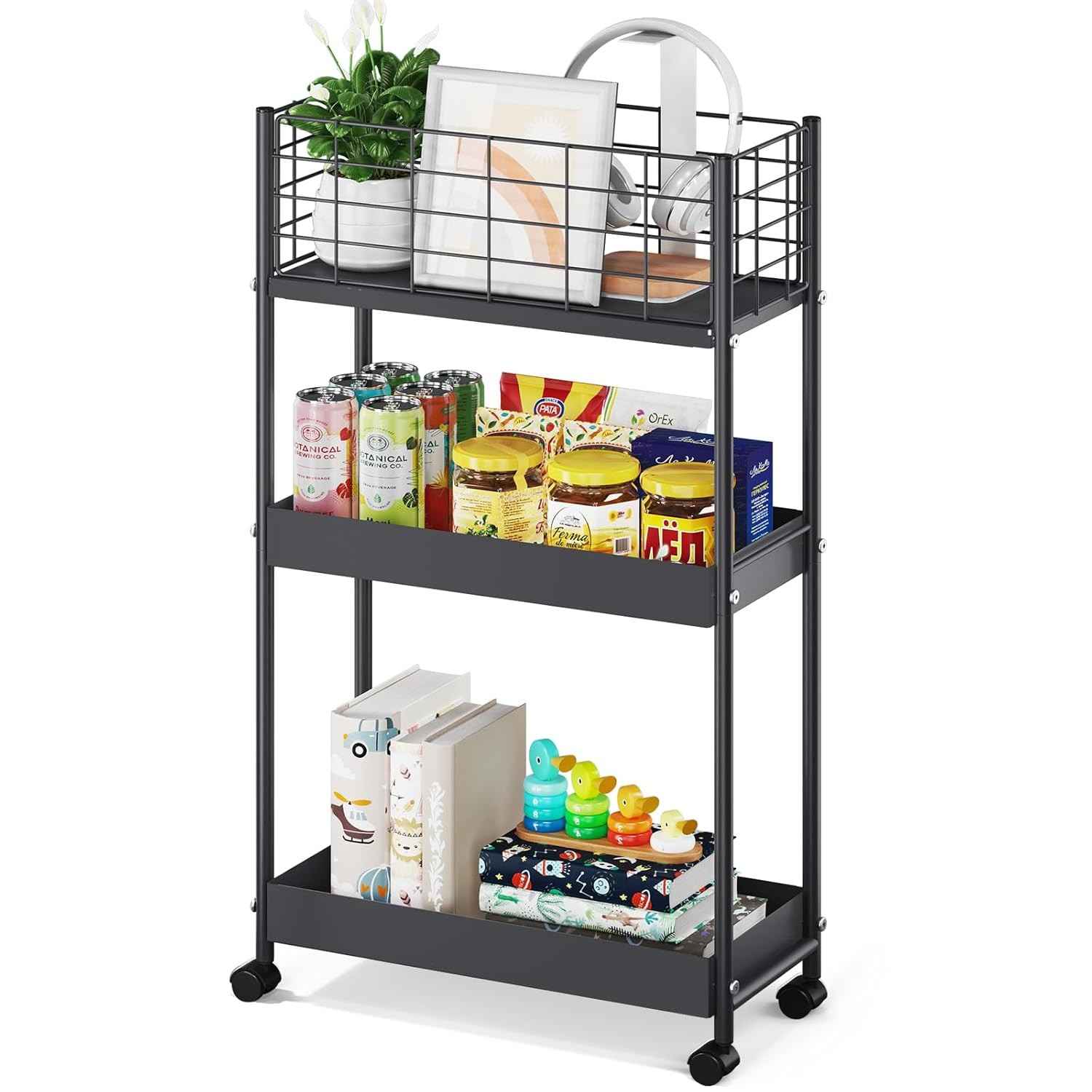 KINGRACK Carrinho de Metal com Rodas 3 Camadas - Organizador Móvel para Banheiro, Cozinha e Lavanderia