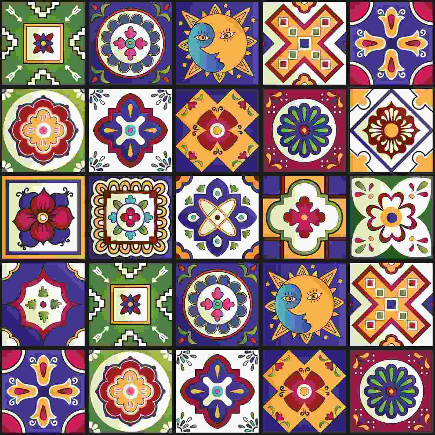 Adesivo de Azulejo Cozinha Mexicano 10x10cm 50 Unidades - Estilo Azul Lavável