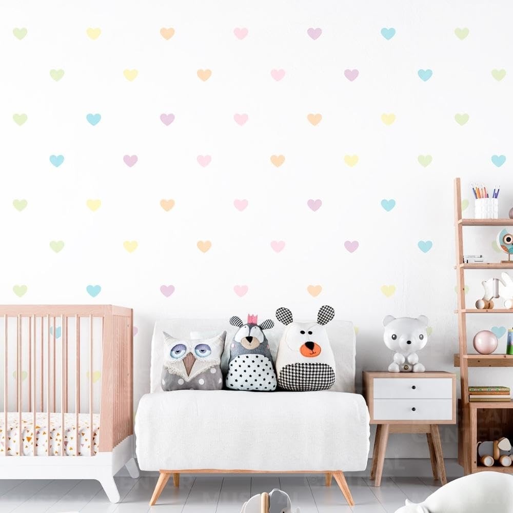 Adesivo Decorativo Infantil Corações Coloridos Lavável - Seguro e Fácil Aplicação para Quarto de Bebê