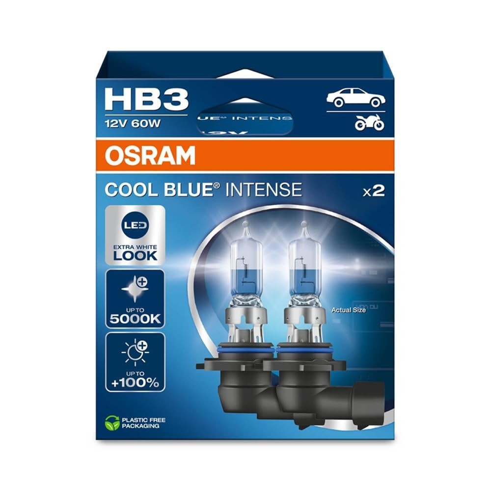 Lâmpada Farol OSRAM COOL BLUE INTENSE HB3: +100% Brilho e Visual LED (5000K)