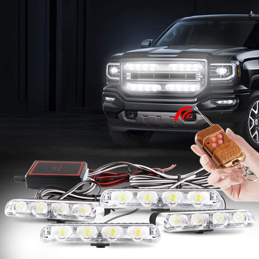 Barra de Luz de Emergência LED 4 em 1 com Controle Remoto Sem Fio - Alta Intensidade e 16 Padrões de Flash (Branco)