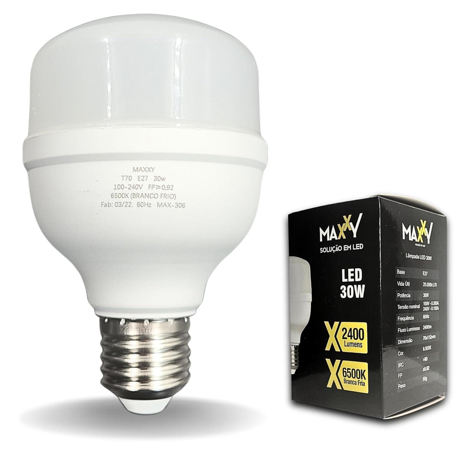 Kit 10 Lâmpadas LED Bulbo 30W Bivolt Branco Frio 6500K E27 - Iluminação Potente e Econômica