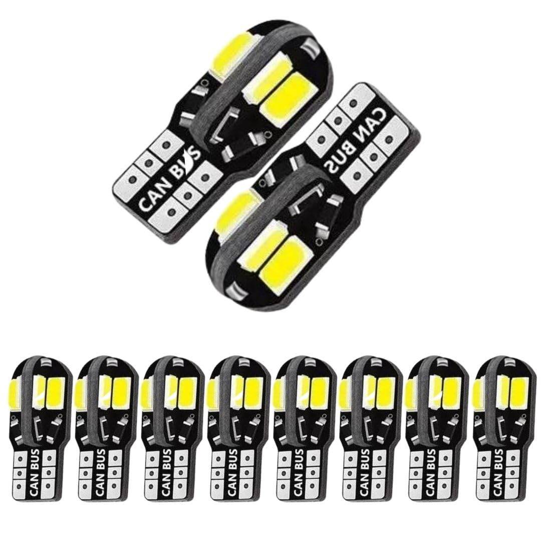 Kit 10 Lâmpadas T10 W5W 8 LEDs Canbus Branca 12V - Iluminação Premium