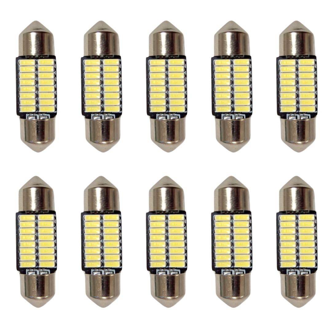 Kit 10 Lâmpadas Torpedo 16 LEDs C5W 31mm Branco 12V com Cancelador Cambus