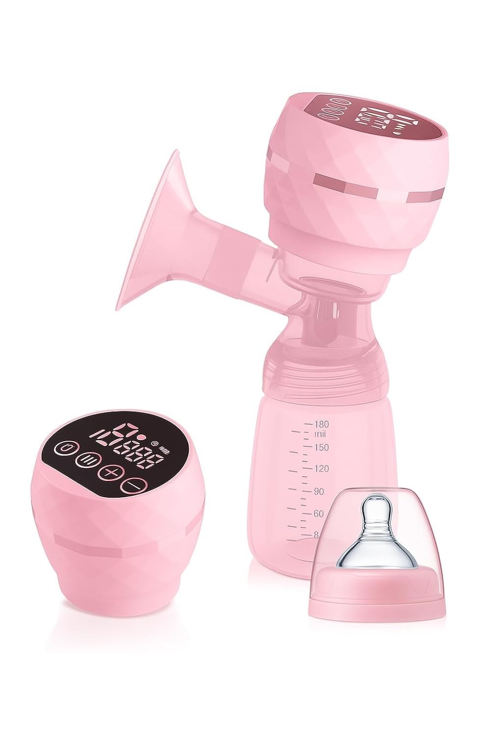 Bomba Tira Leite Materno Elétrica Portátil Recarregável USB – 9 Níveis de Sucção, Silenciosa, Livre de BPA, com Mamadeira e Cabo Tipo C (Rosa)