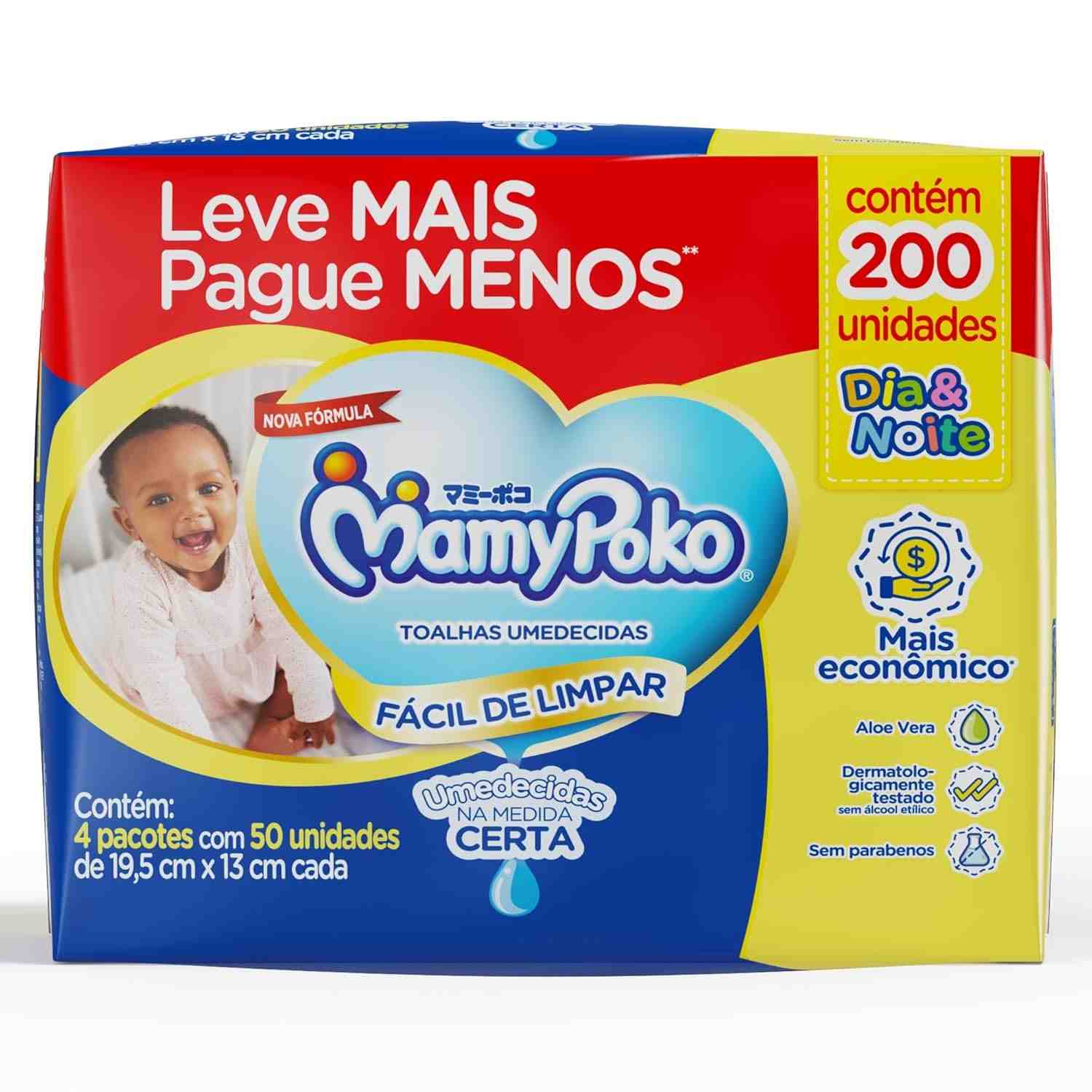 MamyPoko Lenços Umedecidos Dia&Noite 200 Unidades - Maciez e Proteção para o Bebê