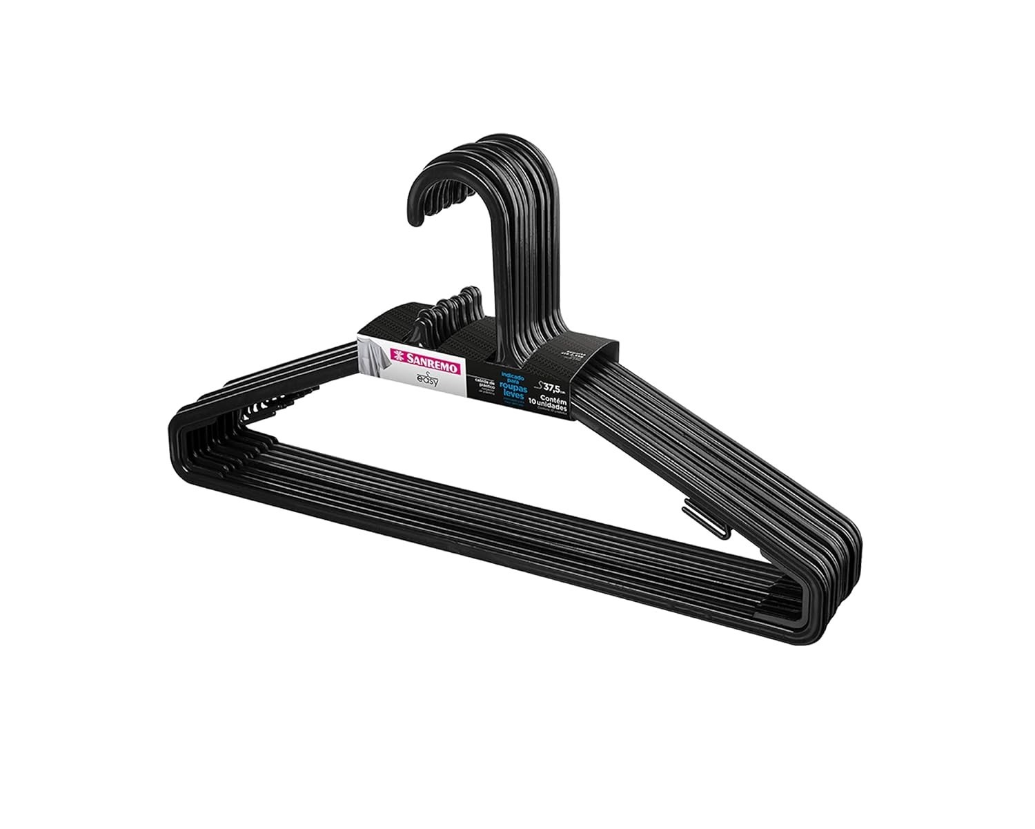 Sanremo Cabide Plástico Adulto para Roupas Leves - Embalagem com 10 Unidades, Linha Easy