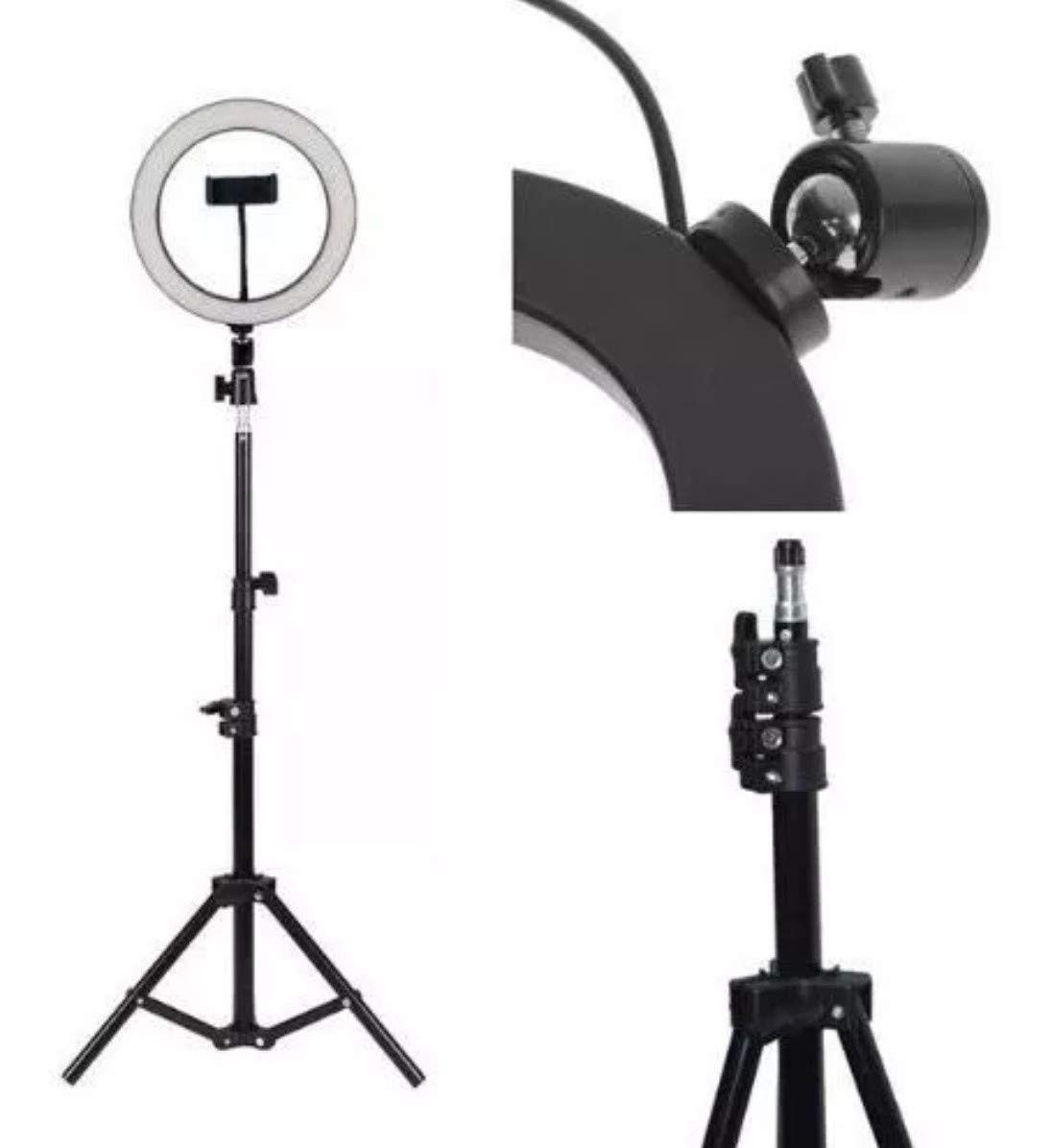 Kit Ring Light 26cm com Tripé e Suporte para 4 Celulares - Iluminação Profissional para Youtubers e Selfies