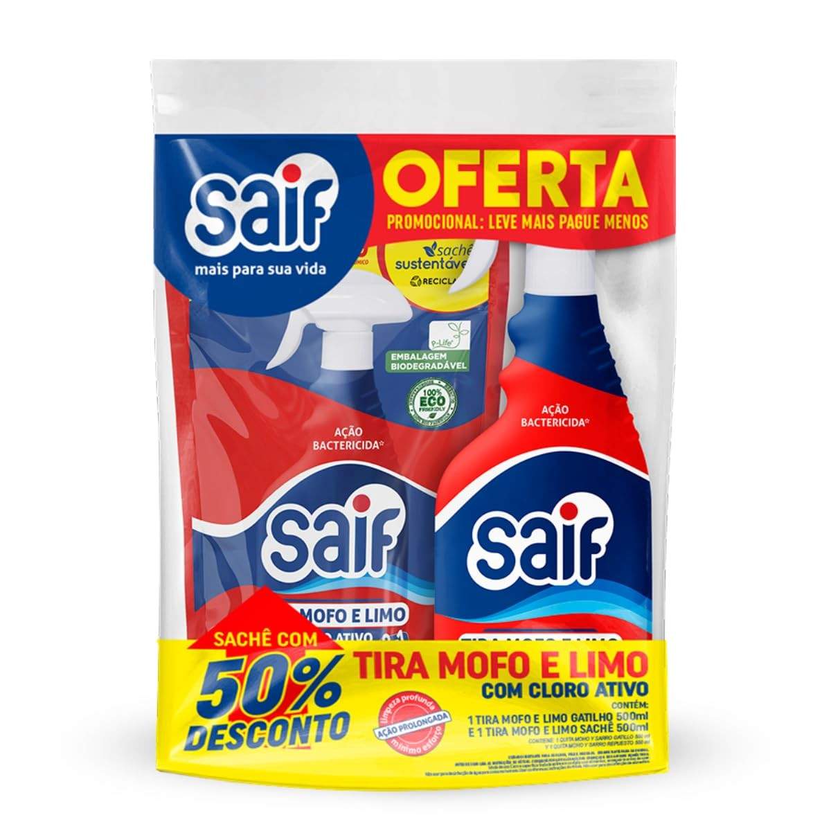 Combo Limpador Tira Mofo e Limo Saif com Cloro Ativo - 500ml Gatilho + Sachê