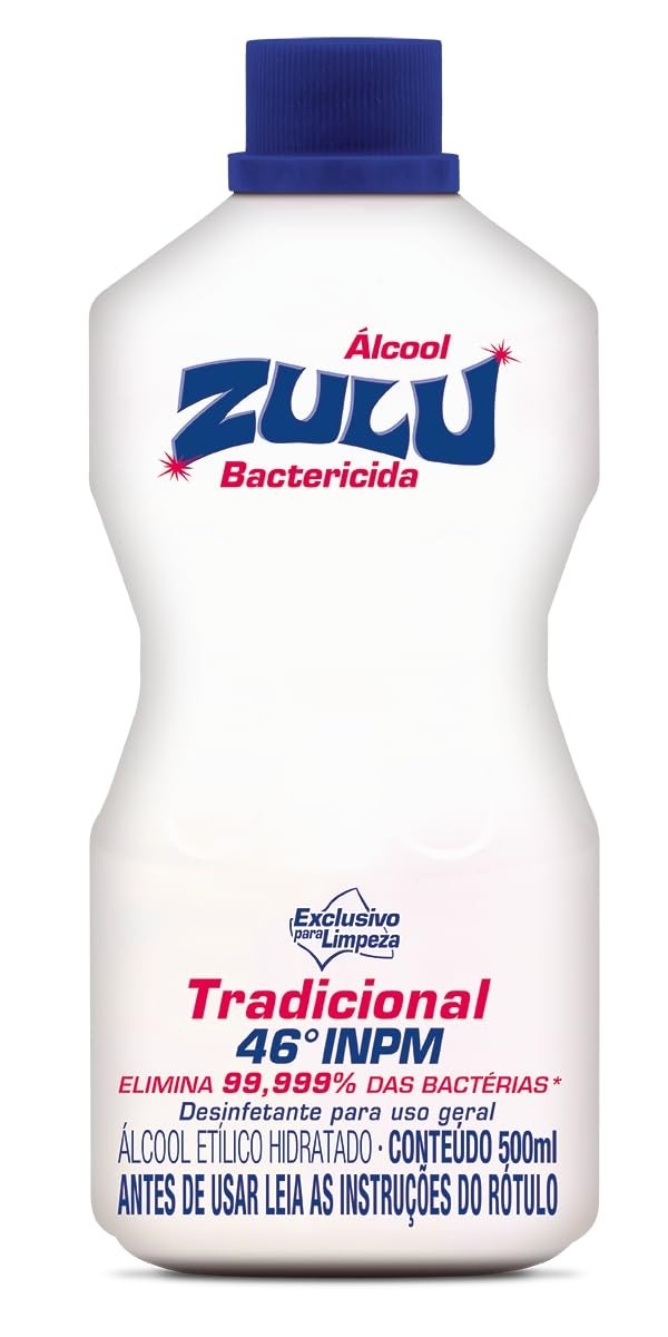 Zulu Álcool 46°INPM Tradicional 500ml - Limpeza Profunda e Higienização Eficiente