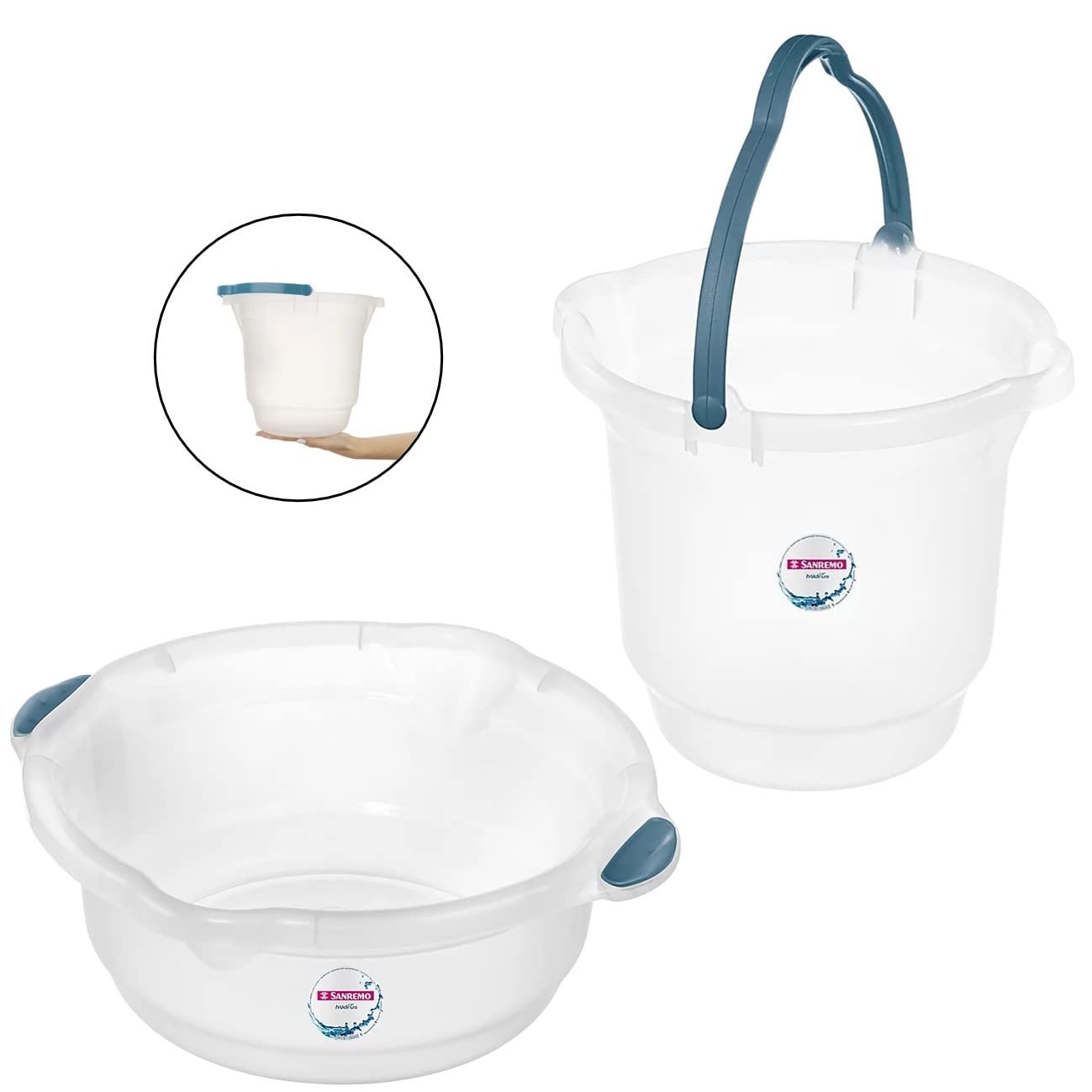 Kit Balde 8,5L + Bacia Plástica para Limpeza - Sanremo | Ideal para Casa e Lavanderia