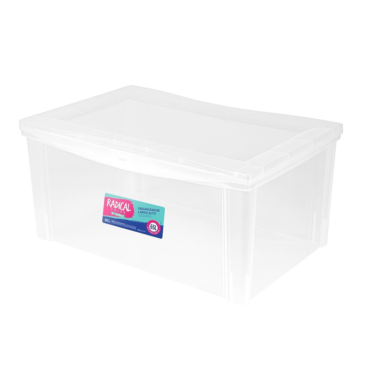 Caixa Organizadora Plástica 65L Cristal - Fechamento Click | Linha Radical
