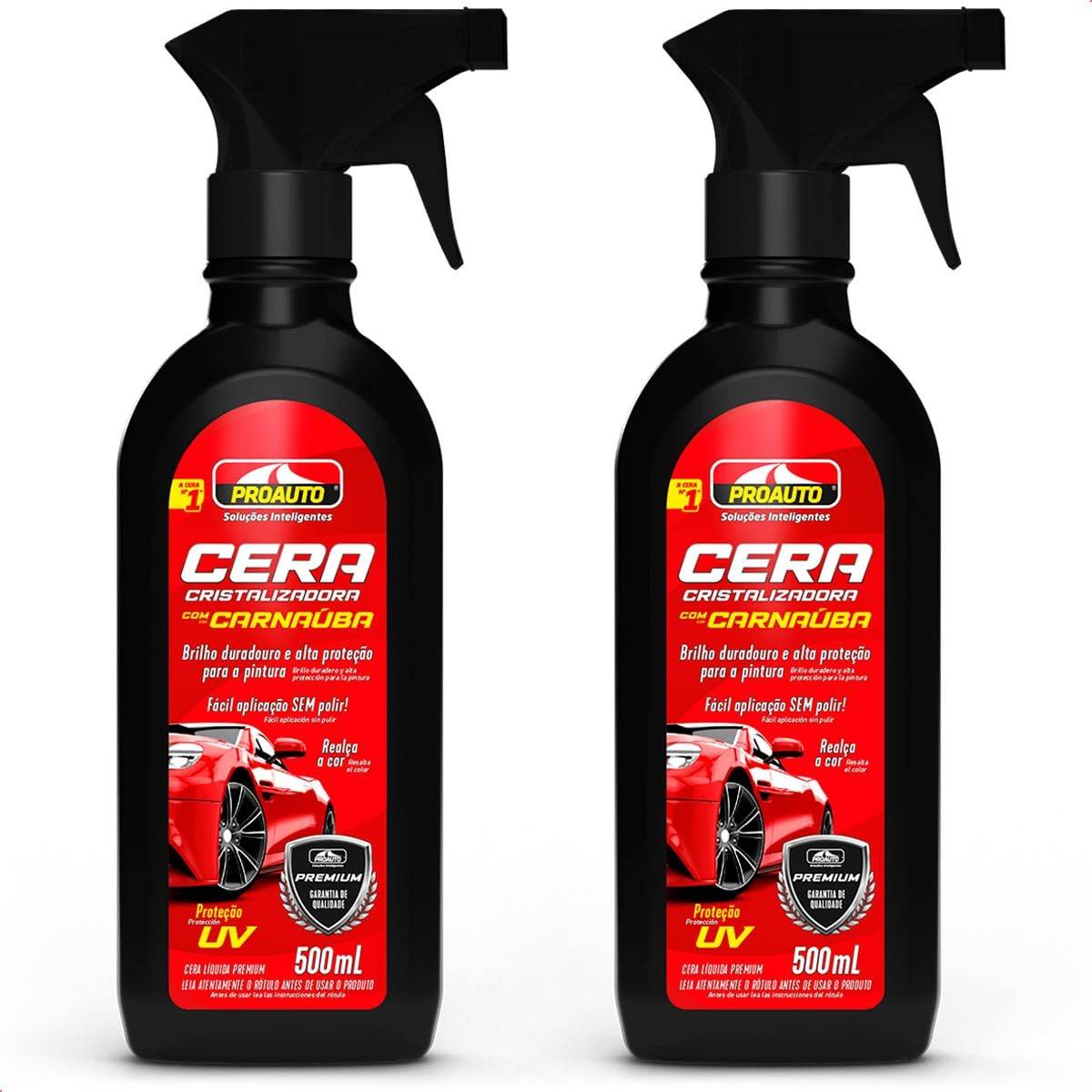 KIT 2 Ceras Cristalizadoras Líquidas Pro Auto com Carnaúba: Brilho Espelhado e Proteção UV