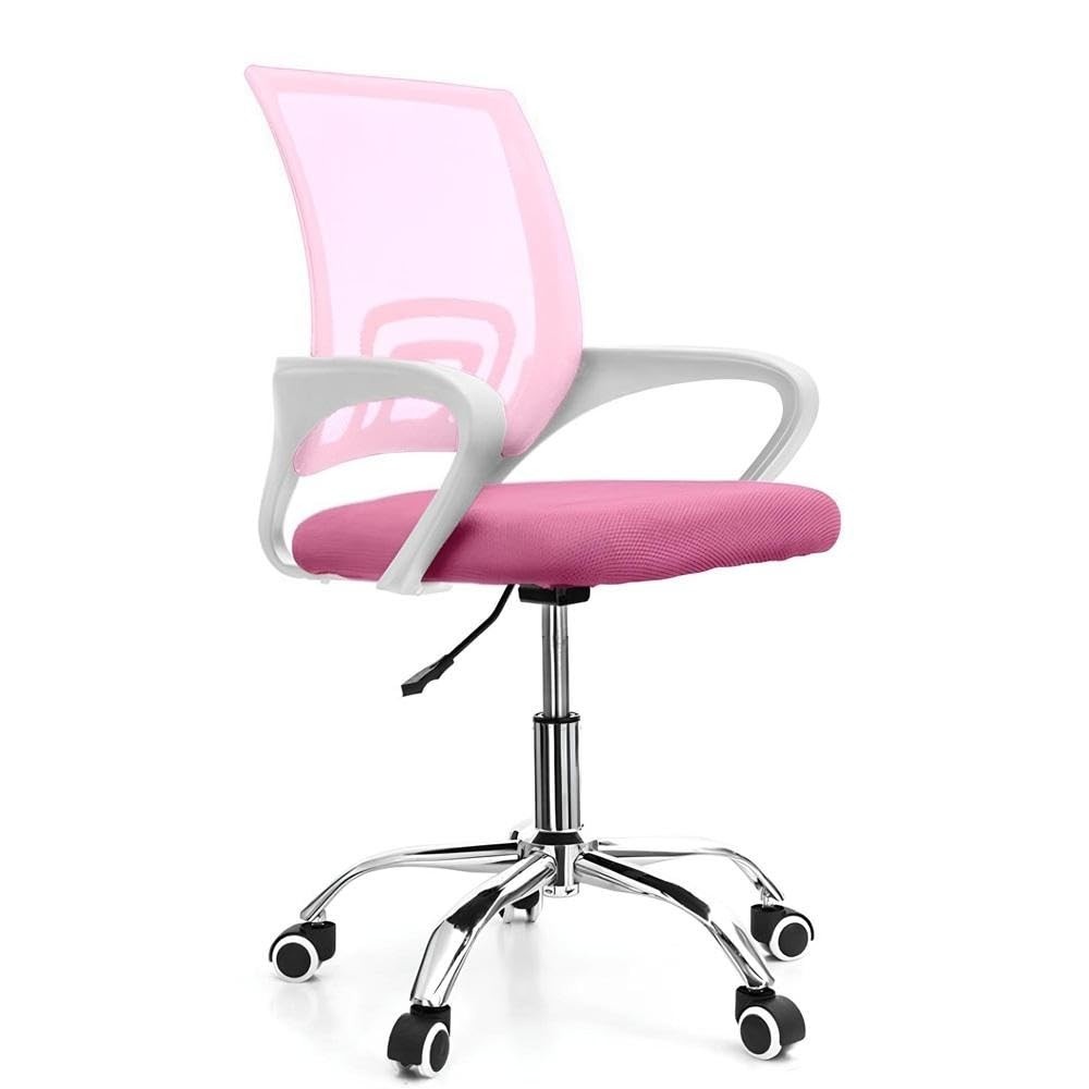 Cadeira de Escritório Secretária com Base Cromada e Rodinhas - Fortt Lisboa Rosa CSF02-R