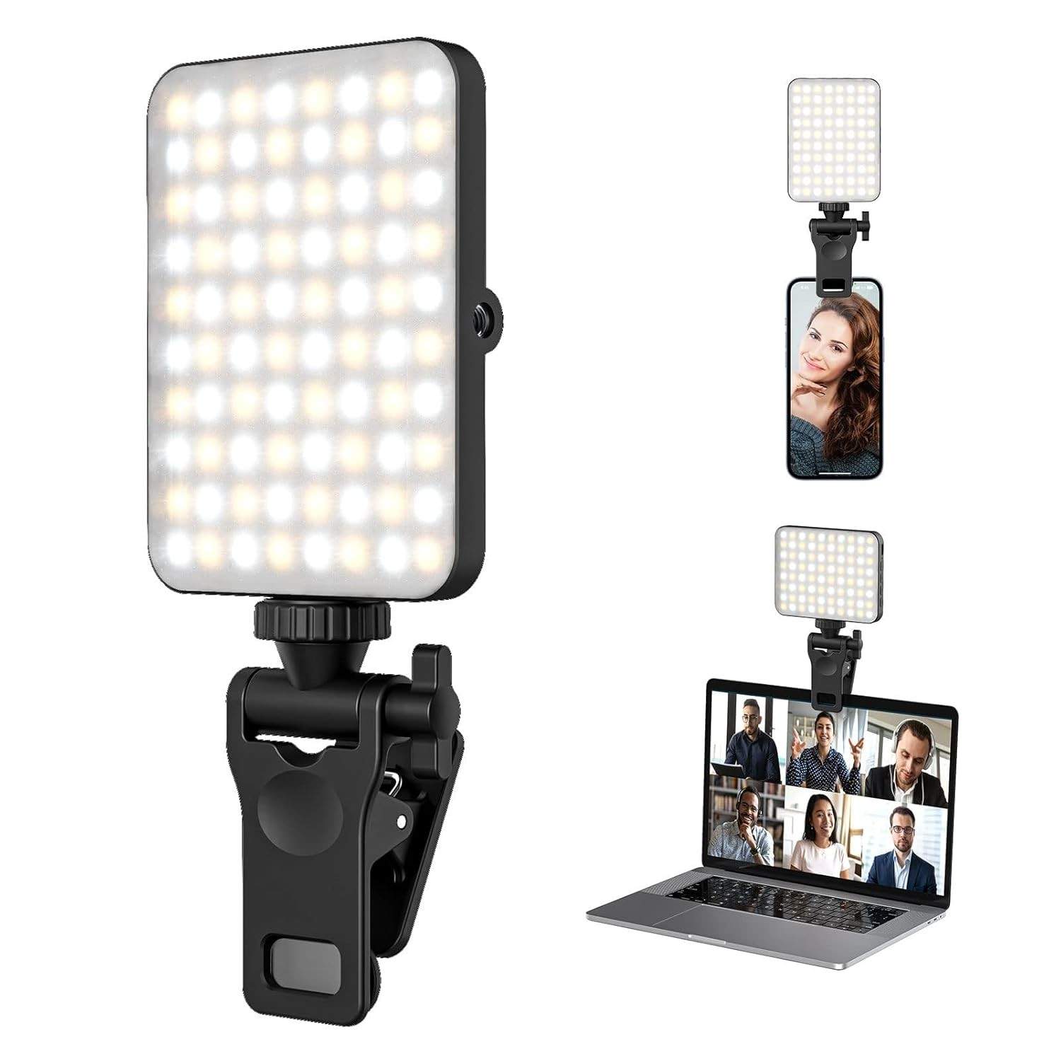 Luz de Selfie Recarregável LED para iPhone: Iluminação Ajustável para Fotos, Vídeos e Lives