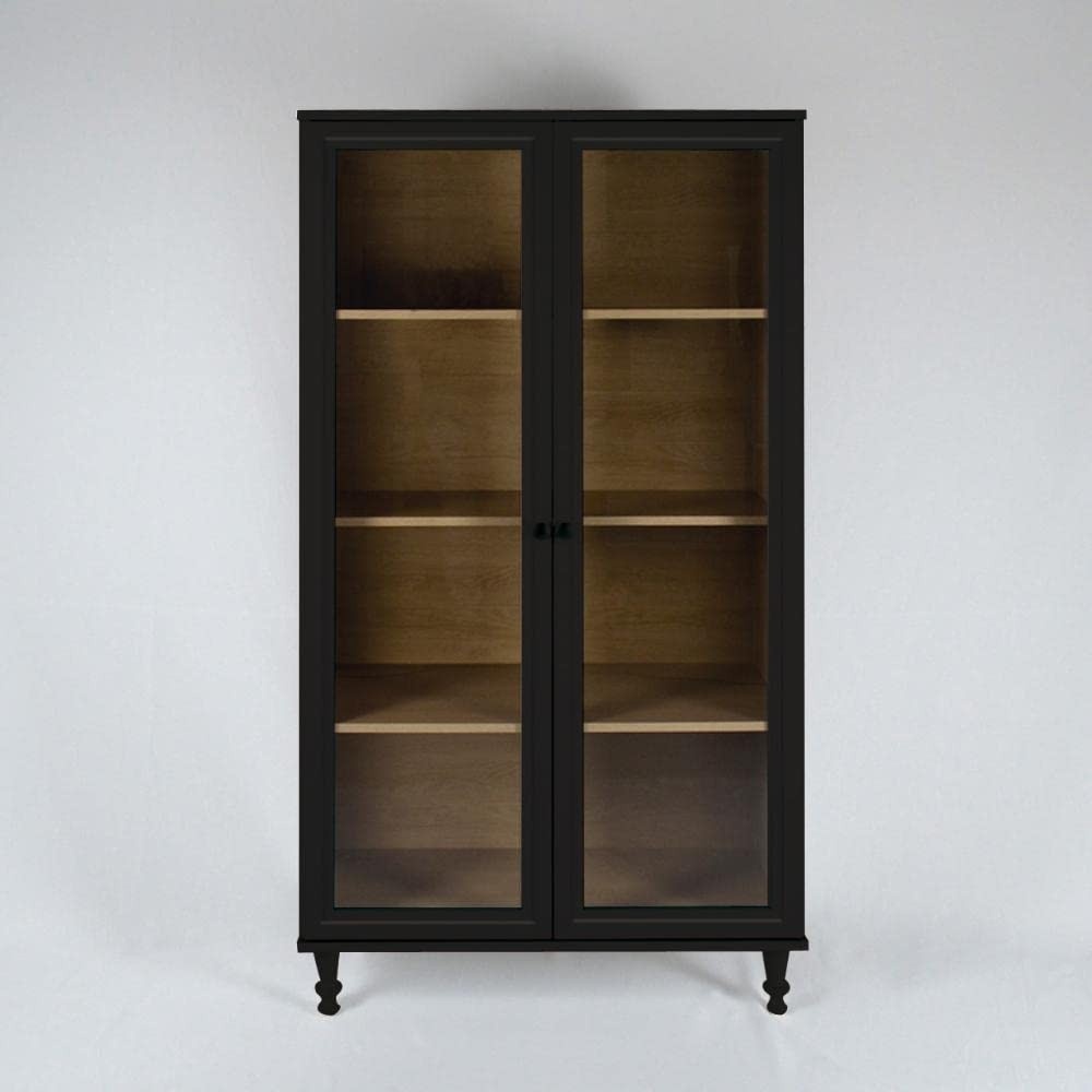Estante Para Livros Ditália 2 Portas com Vidro - Design Moderno em Preto