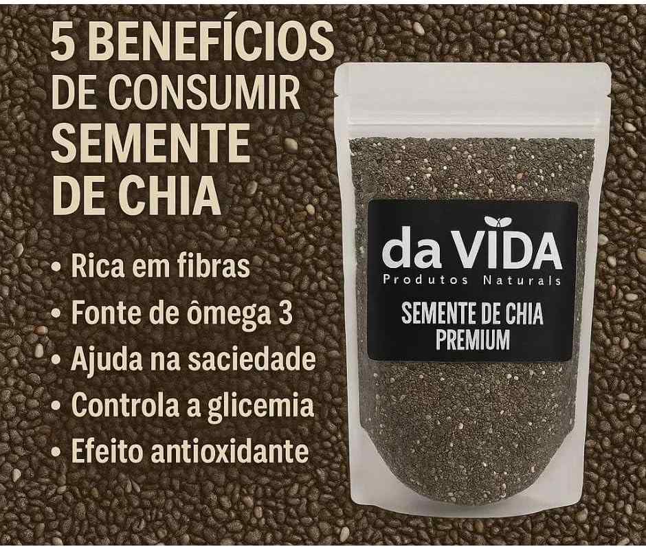 Semente de Chia Natural Embalagem Premium Zip Lock - da VIDA (1Kg)