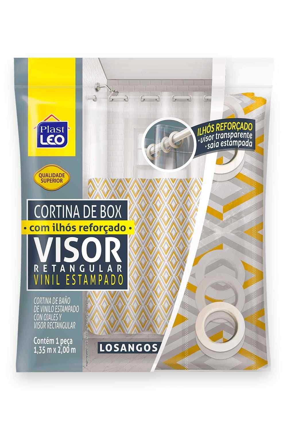 Cortina para Box com Ilhós Losangos Visor Cristal 1,35x2,00m - Proteção Elegante e Prática para Banheiros