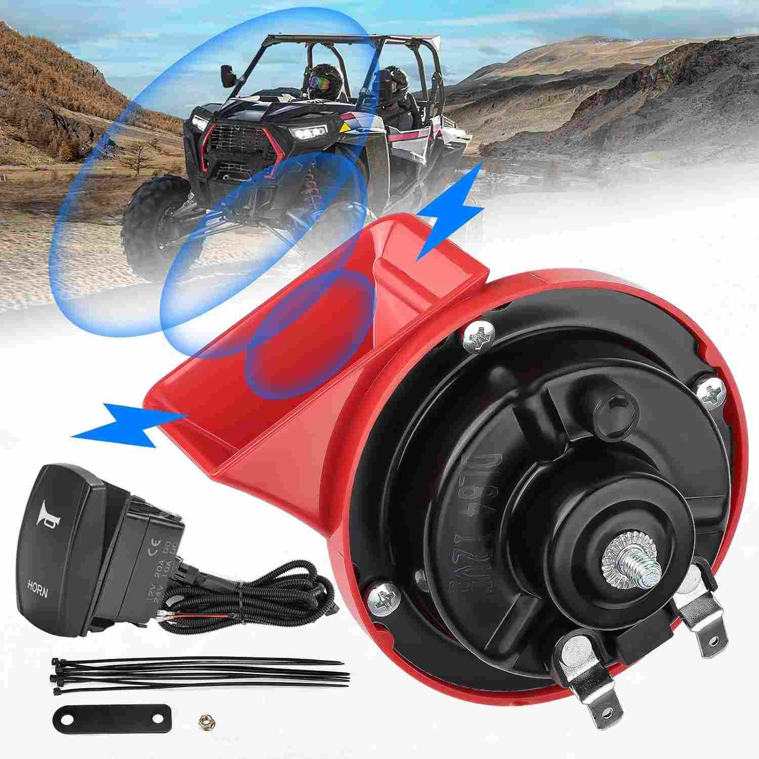 Kit Buzina UTV Kemimoto Loud Universal 12V com Interruptor Vermelho - Compatível Polaris RZR, Can Am e Mais!